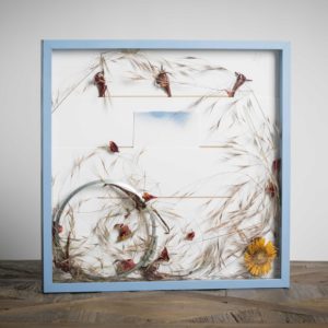 Cerchio danzante- materiali: chiusura in metallo di latta di pittura, flora spontanea, gerbera, campanule - 50x50 cm